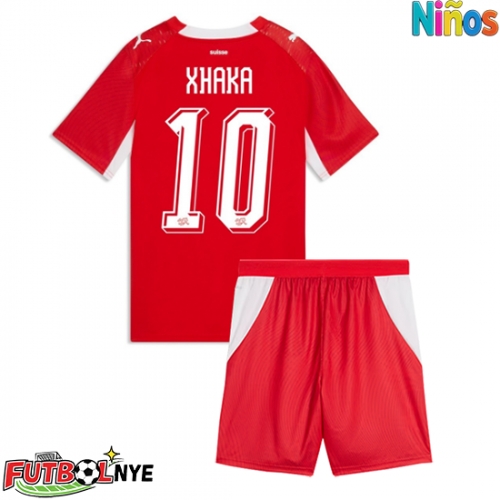 Camiseta Suiza Granit Xhaka #10 Primera Equipación para niños Mundial 2026 manga corta (+ pantalones cortos)